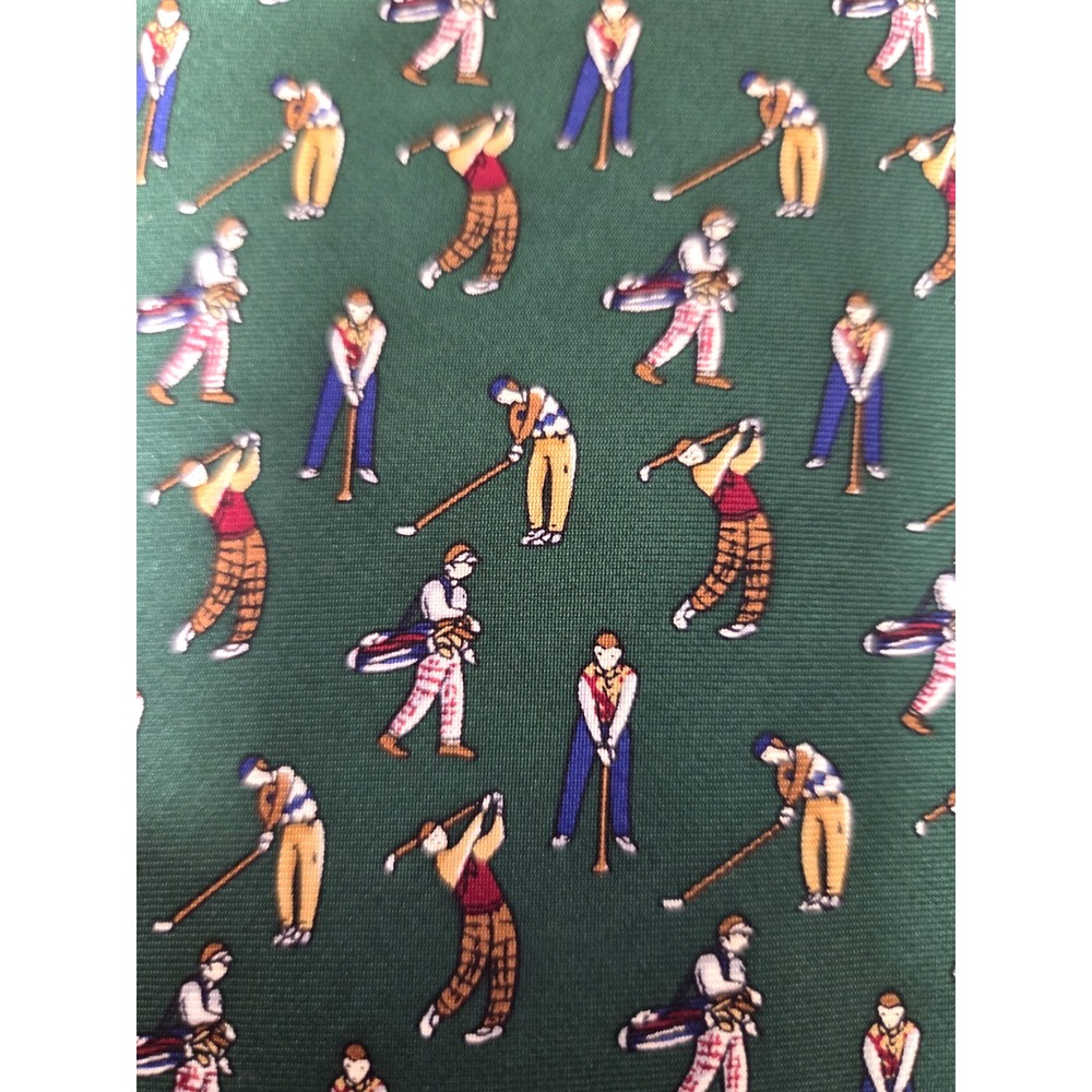 Umberto Bossi Necktie Vintage Golfers Evergreen/Gold/Burg Roma Milano Silk Tie - Picture 5 of 10